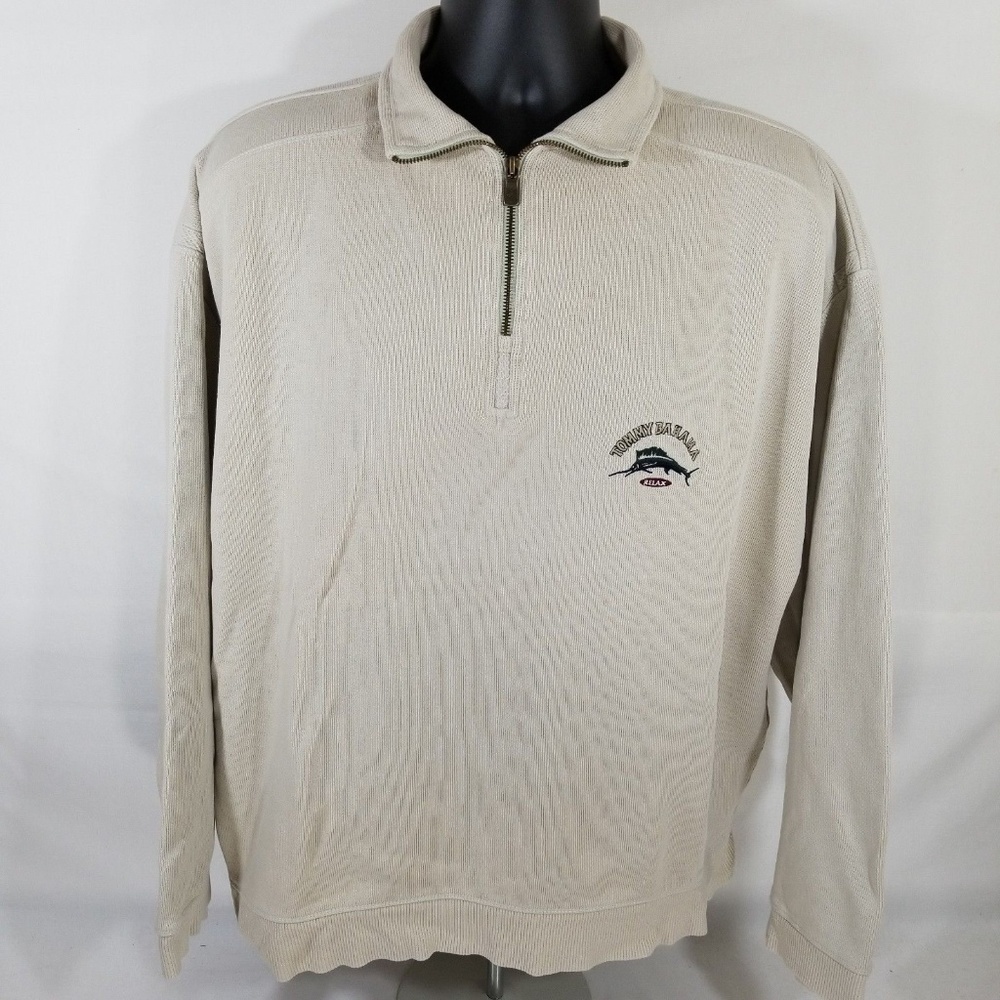 Tommy Bahama XL 1/4 zip Beige Sweater Large Marlin - Picture 1 of 8